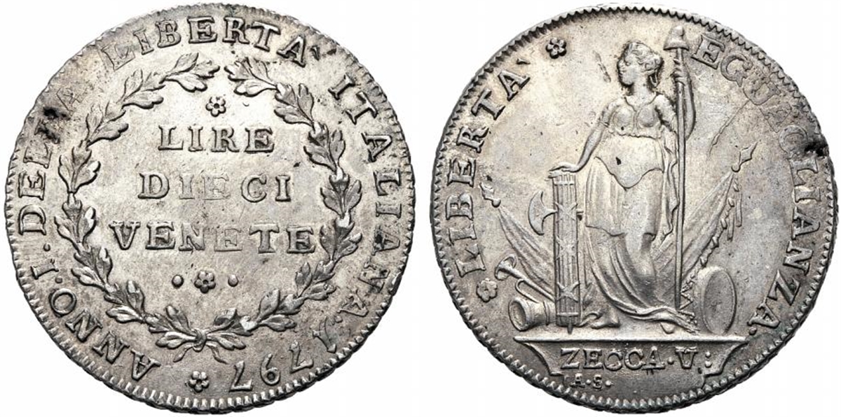 VENEZIA - MUNICIPALITÀ PROVVISORIA, 1797-1798 - 10 LIRE 1797.