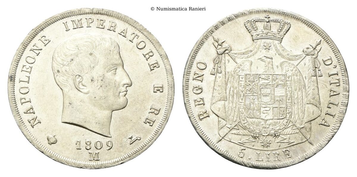 5 Lire 1809, II tipo, puntali aguzzi.