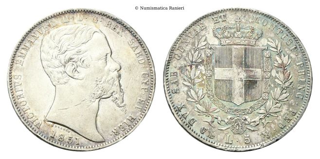 5 Lire 1851 Genova.