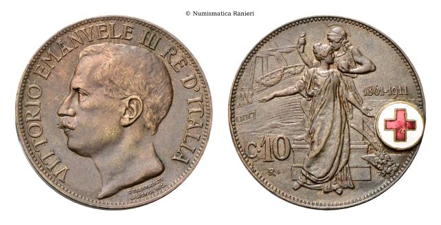 Monete Medaglie a favore della Croce Rossa italiana - 10 centesimi 1914.