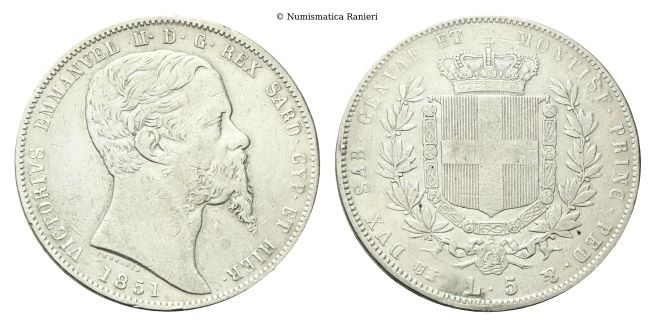 5 Lire 1851 Torino.