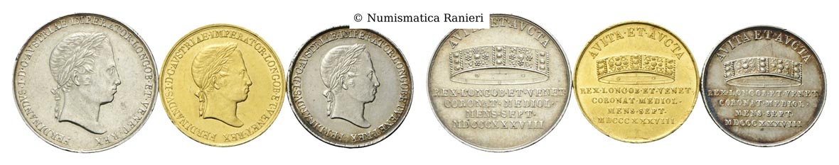 Lotto di 3 Medaglie  del giuramento 1838: "Zecchino", "Lira", "Mezza Lira".
