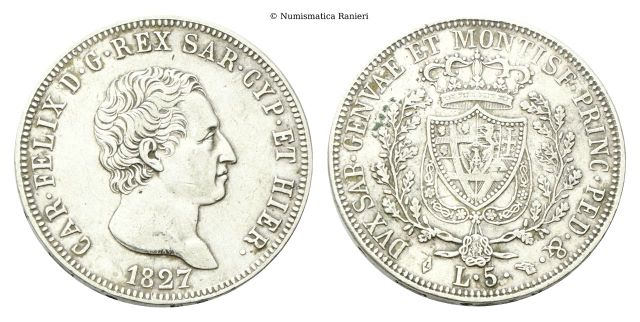 5 Lire 1827 Torino.