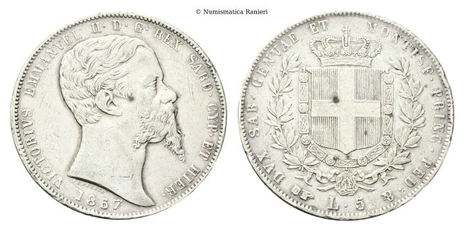 5 Lire 1857 Torino.