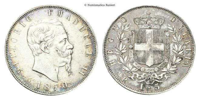 5 Lire 1870 Roma.