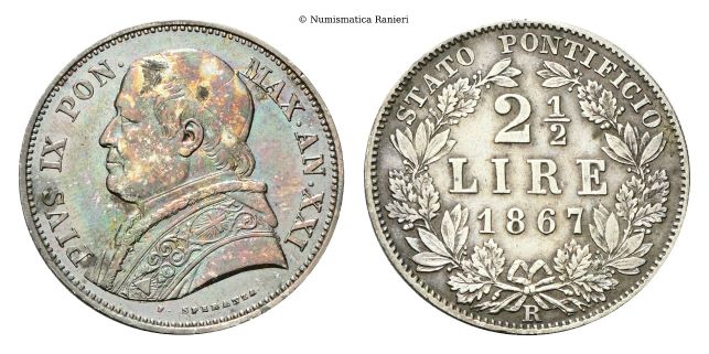 2 Lire e mezzo 1867 a. XXI.