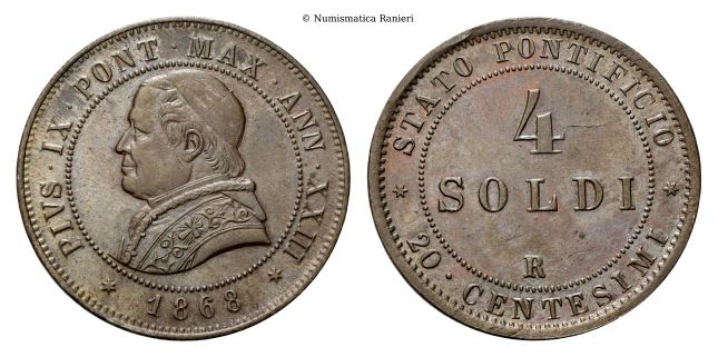 4 Soldi o 20 Centesimi 1868 a. XXIII.