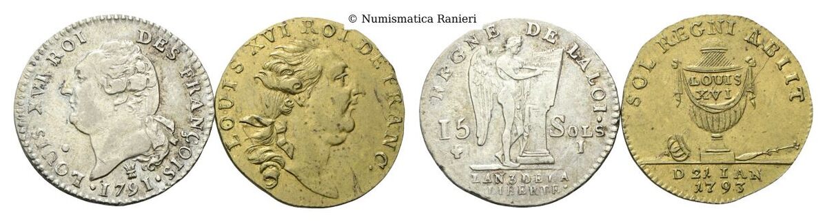 Lotto composto da 15 Sols 1791 zecca di Limoges (Ar) e un gettone 1713 morte di Luigi XVI.