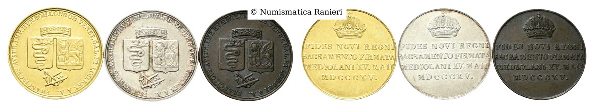 Lotto di n. 3 Medaglia o gettone 1815 del Giuramento delle Province Lombarde.