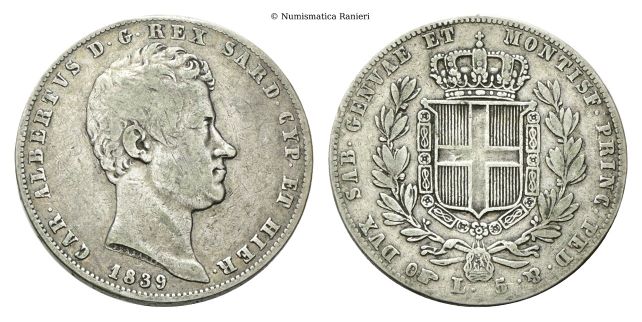 5 Lire 1839 Torino.