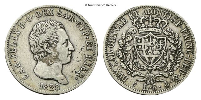 5 Lire 1828 Genova.