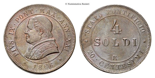 4 Soldi o 20 Centesimi 1866 a. XXI.