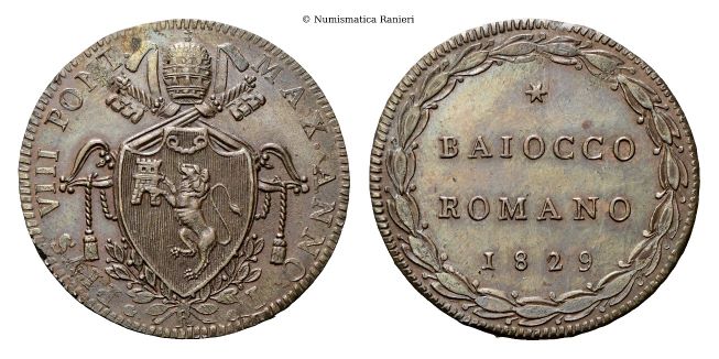 Baiocco romano 1829 a. I.