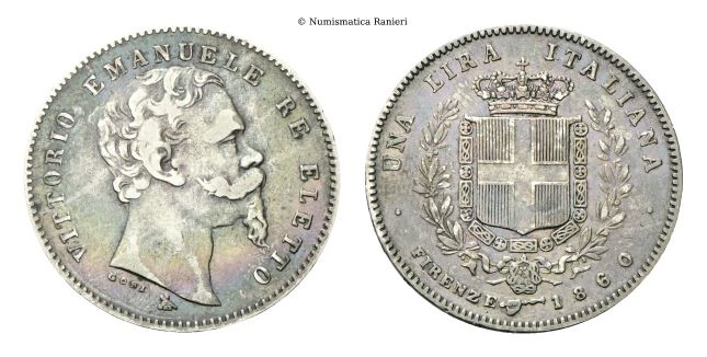 Lira 1860 Firenze, II° Tipo.