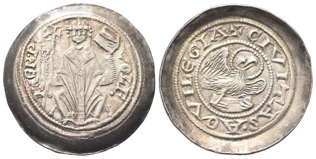 Denaro scodellato con l’aquila, del 1209 (?).