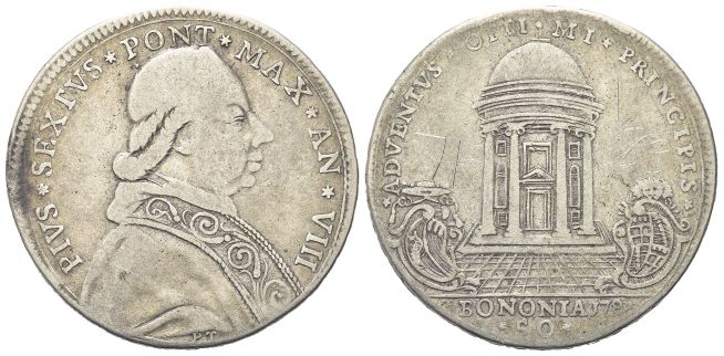Mezzo Scudo da 50 Bolognini 1782 a. VIII.