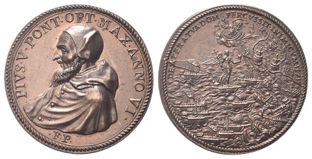 Medaglia 1571 opus Giovanni Federico Bonzagni, detto Parmense.