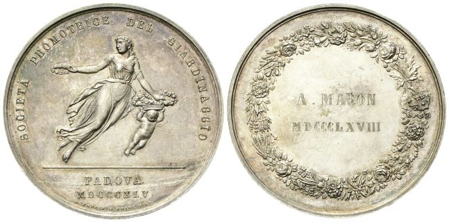 Medaglia 1868 opus A. Fabbris Società Promotrice del Giardinaggio.