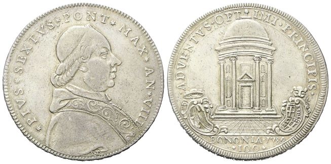 Scudo romano da 100 Bolognini 1782 a. VIII.