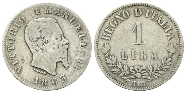 Lira 1863 Torino, II° Tipo.