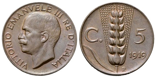 5 Centesimi 1919 Roma, Spiga.