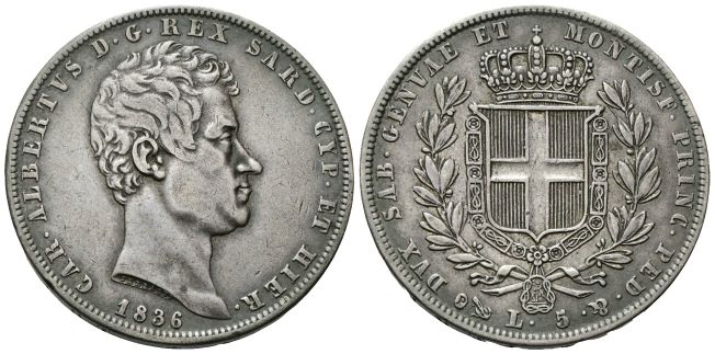 5 Lire 1836 Genova.