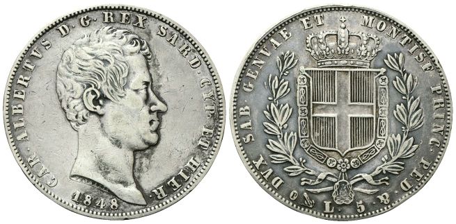 5 Lire 1848 Genova.