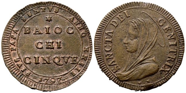 Madonnina da 5 Baiocchi 1797 a. XXIII (busto grande).