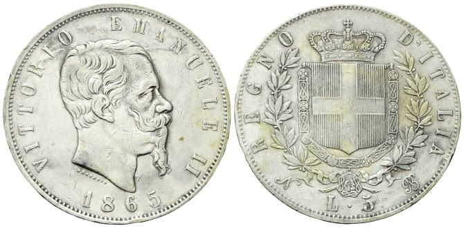 5 Lire 1865 Napoli.