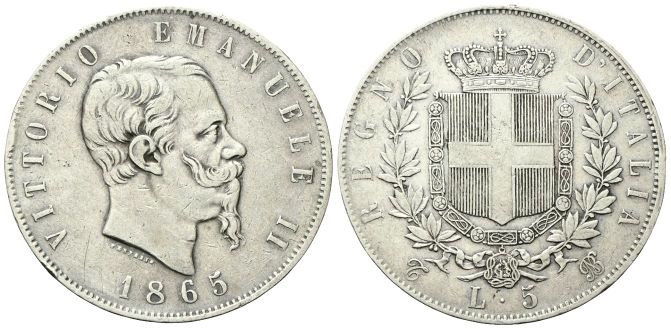 5 Lire 1865 Torino.
