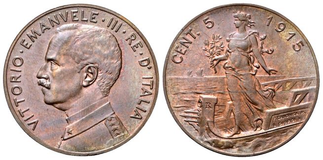 5 Centesimi 1915 Roma, Italia su prora. 