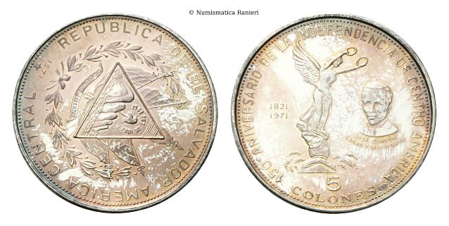 5 Colones 1971. 150° anniversario di Independenza
