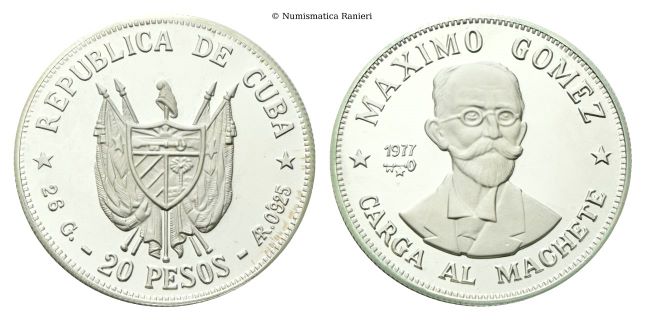20 Pesos 1977, Figure storiche di Cuba - Maximo Gomez.