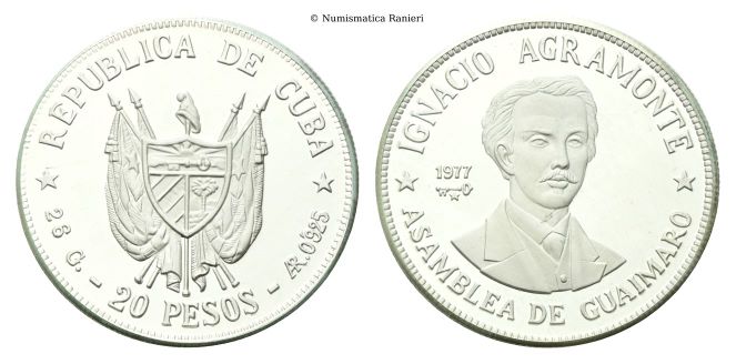 20 Pesos 1977 Figure storiche di Cuba - Ignacio Agramonte.