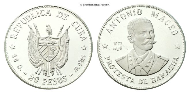 20 Pesos 1977 Figure storiche di Cuba - Antonio Maceo.