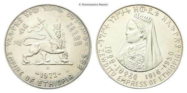 5 Dollari 1972, Zewditu Imperatrice d'Etiopia.