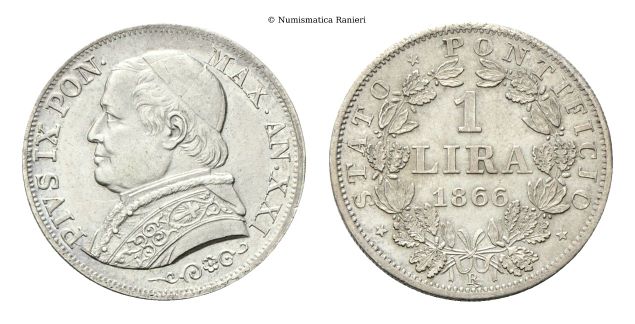 Lira 1866 a. XXI, busto grande.
