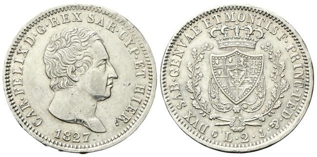2 Lire 1827 Genova.
