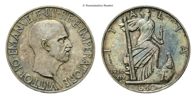 10 Lire 1936 PROVA a. XIV Roma, Impero.