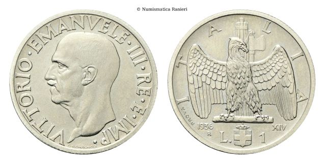 Lira 1936 PROVA a. XIV Roma, Impero.