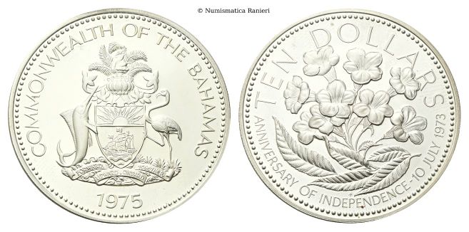 10 Dollari 1975, Indipendenza delle Bahamas.