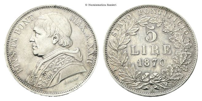 5 Lire 1870 a. XXIV.