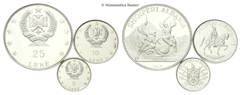 Lotto di 25, 10 e 5 Leke 1968.