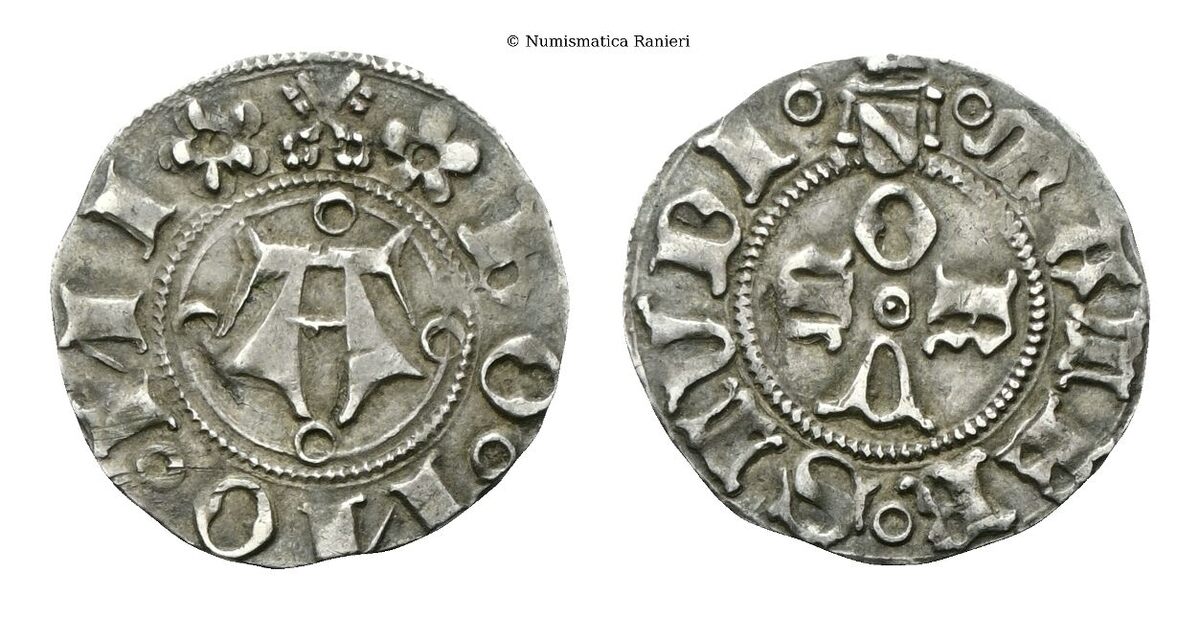 Bolognino grosso con stemma del Card. Gabriele CONDULMER, legato di Bologna dal 22/7/1420 al 7/9/1424 . Segno di zecca: fiore a 5 petali (sconosciuto)