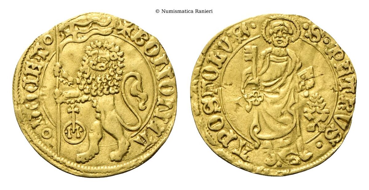 Bolognino d’oro coniato tra aprile 1447 e ottobre 1449.