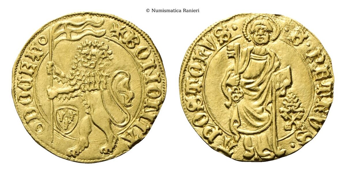 Bolognino d’oro coniato tra 1447 e il 1455.