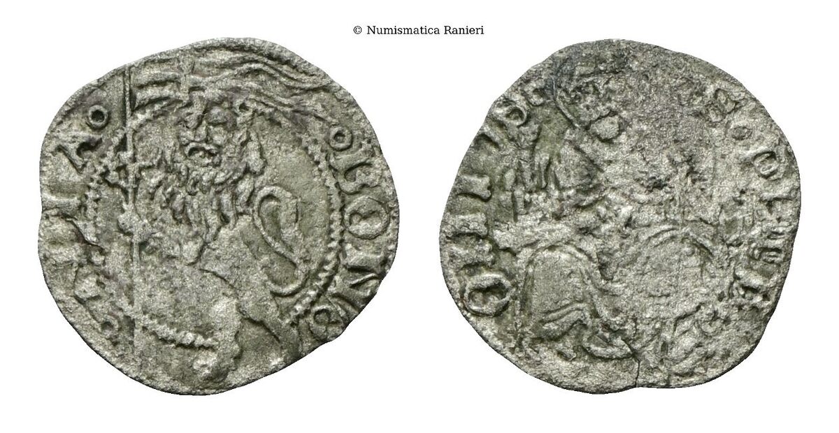 Quattrino con Leone e San Petronio, coniato prima del 1490. 