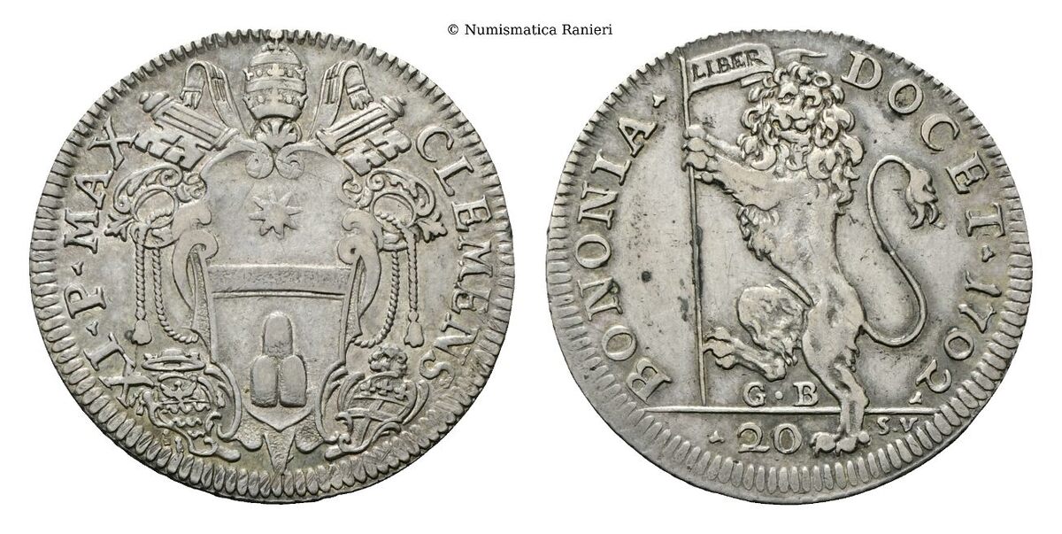 Lira da 20 Bolognini 1702 opus Saint Urbain.