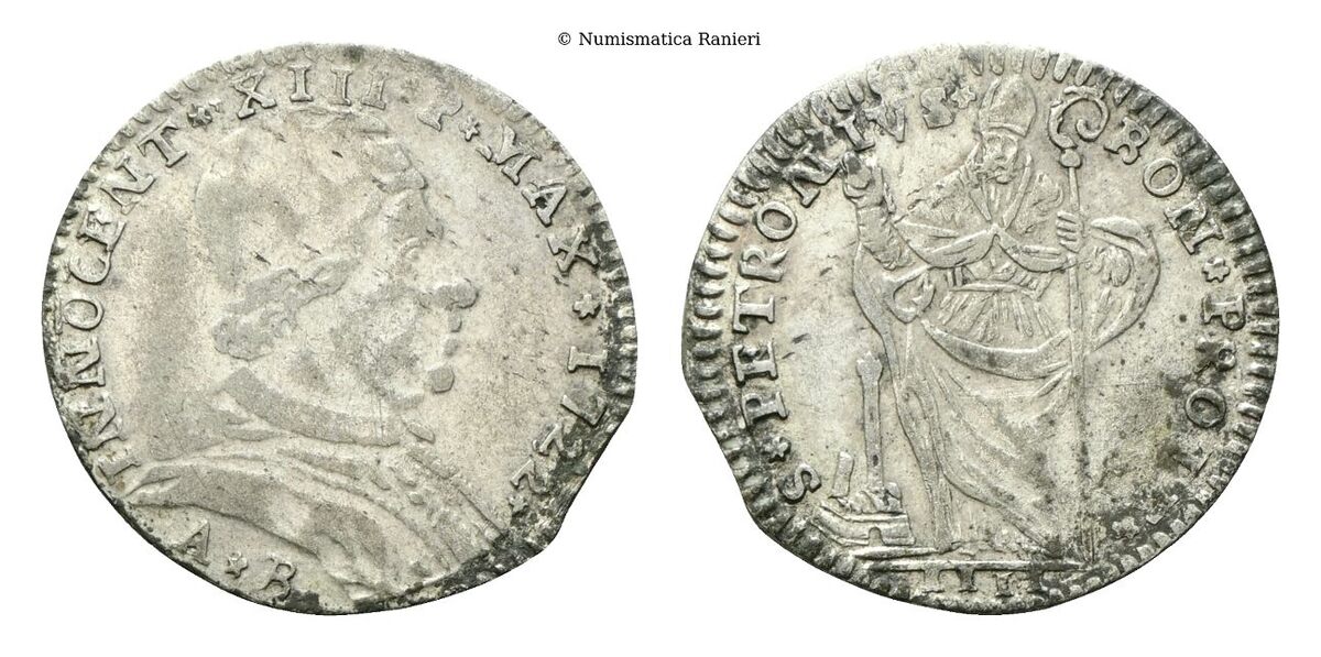 Muraiola da 4 Bolognini 1722.  Zecchiere A. B. Angelo Bazzanelli Incisore Antonio Lazzari.