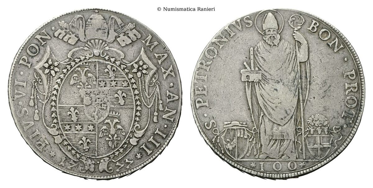 Scudo Romano da 100 Bolognini 1777 a. III
